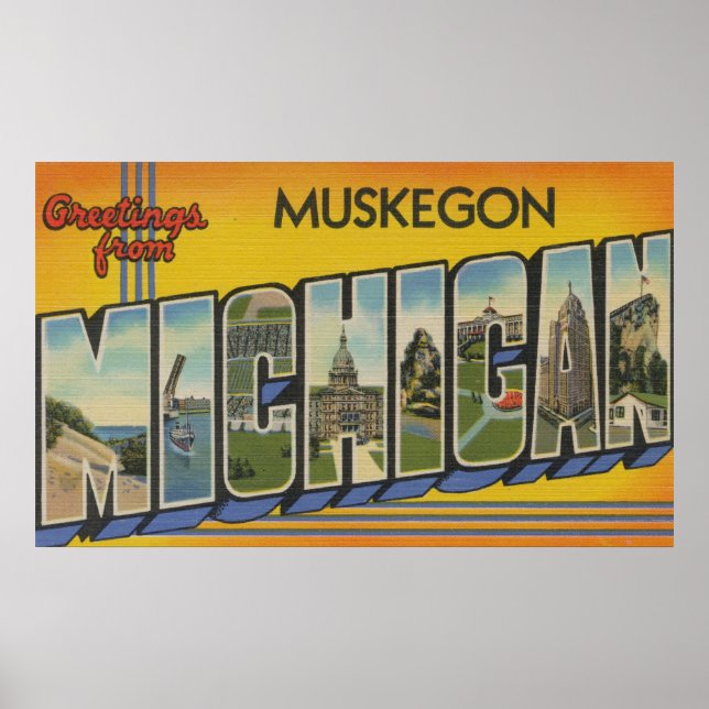 Muskegon, Michigan - Large Letter Scenes Poster (Vorne)