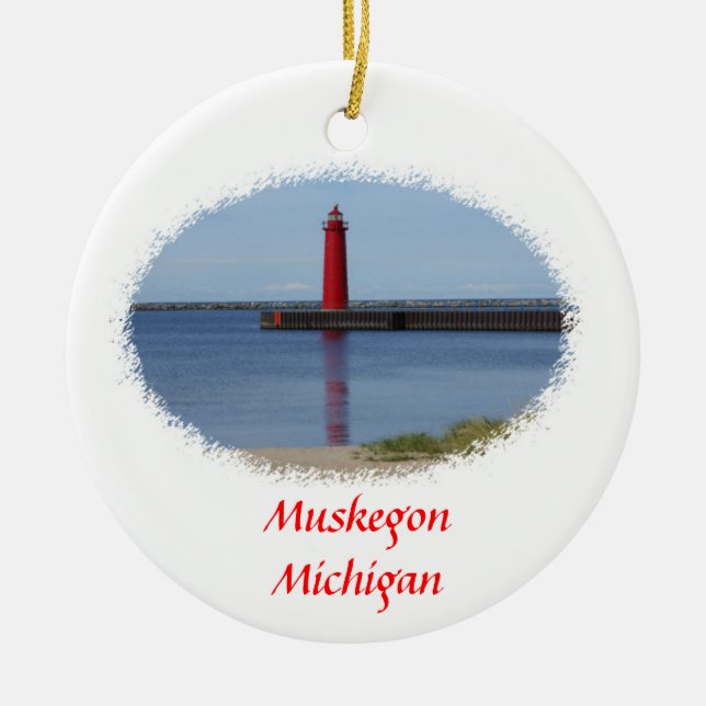 Muskegon Michigan Leuchtturm Keramik Ornament (Vorne)