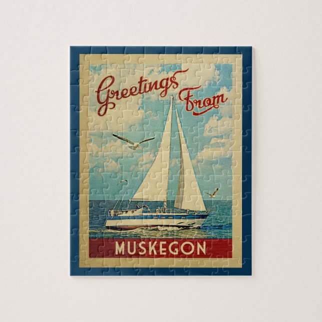 Muskegon Segelboot-Vintage Reise Michigan (Vertikal)