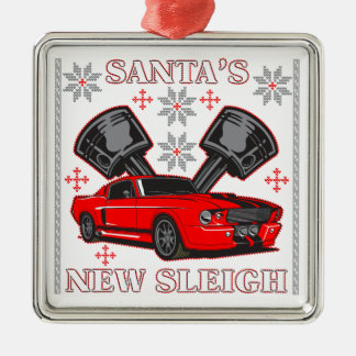Muskel-Auto-Sankt neuer Pferdeschlitten-hässliche Silbernes Ornament