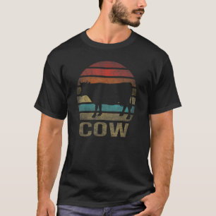 Muskel Kuh Tier Retro Sonnenuntergang T-Shirt