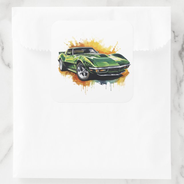 Muskelauto Quadratischer Aufkleber (Tasche)