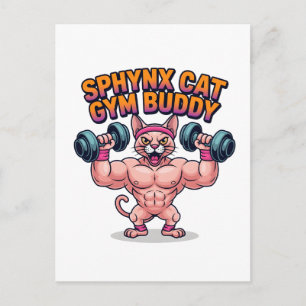 Muskelbepackter Sphynx-Katze Fitnessstudio Kumpel Postkarte