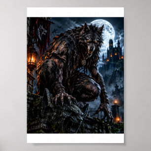 Muskelbepackter Werwolf – Vollmond-Halloween-T-Shi Poster