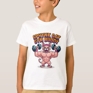 Muskelbiger Sphynx-Katzen-Gym-Buddy-Cartoon T-Shirt