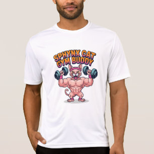 Muskelbiger Sphynx-Katzen-Gym-Buddy-Cartoon T-Shirt