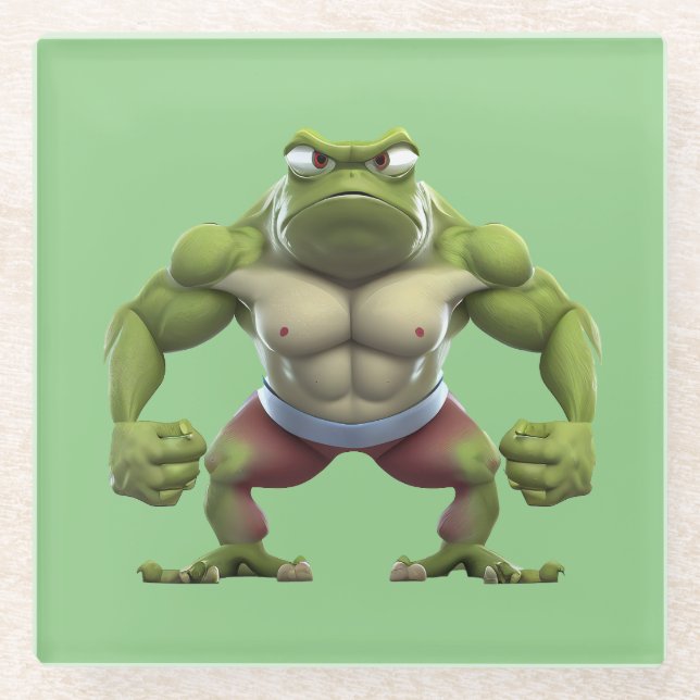 Muskelfrosch, starker Muskelfrosch Glasuntersetzer (Vorderseite)