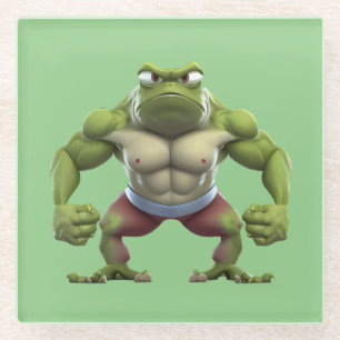Muskeliger Frosch, starker muskulöser Bodybuilding Glasuntersetzer