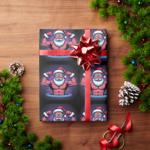 Muskeliger Santa Claus Bodybuilder Illustration Geschenkpapier