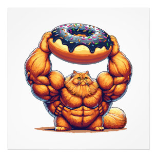 Muskelkatze hebt Donut Fotodruck