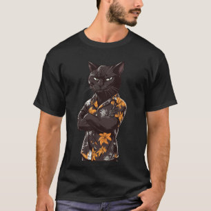 Muskelkatze in einem coolen hawaiianischen T-Shirt
