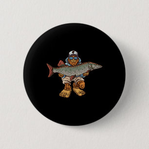 Muskie-Angeln Tiger Musky Jagd Bigfoot Fischer Button