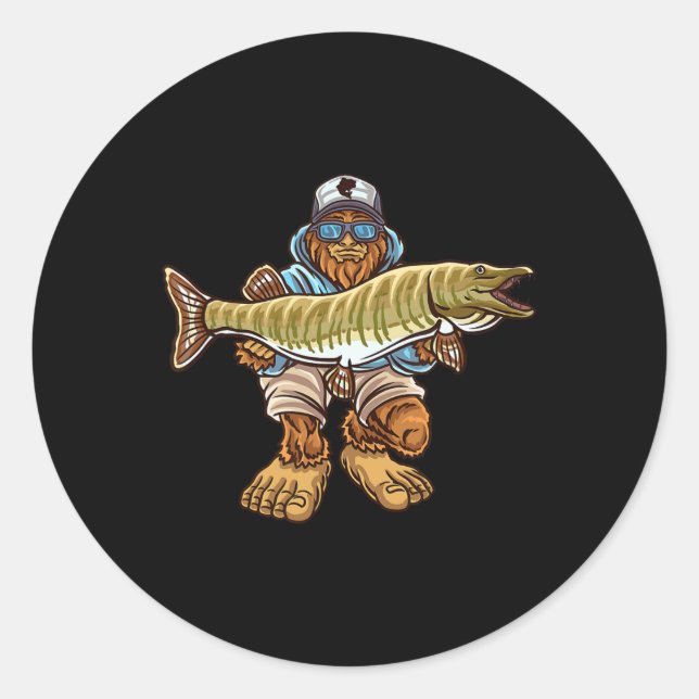 Muskie Fischen Bigfoot Musky Jagd Fischer Runder Aufkleber (Vorderseite)