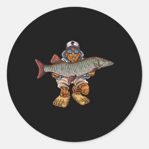 Muskie Fischen Tiger Musky Jagd Bigfoot Fischer Runder Aufkleber
