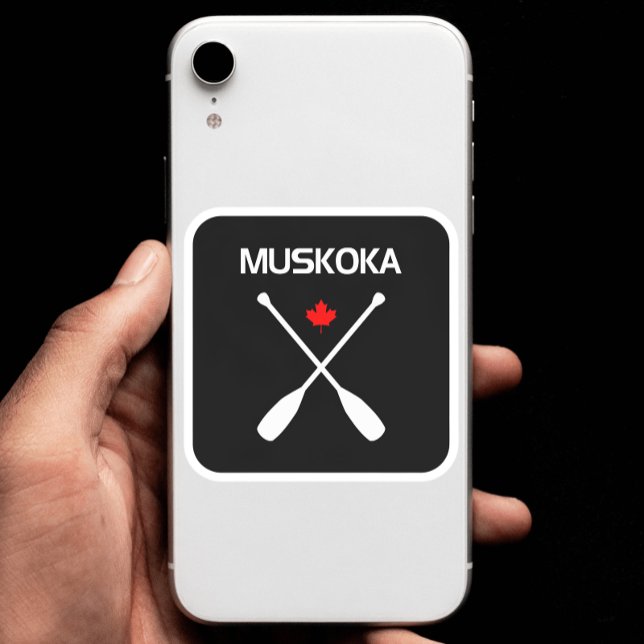 Muskoka Canada Crossed Paddle Oars Maple Leaf Dark Quadratischer Aufkleber (Von Creator hochgeladen)