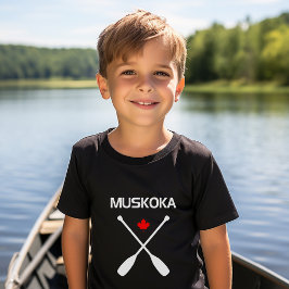 Muskoka Canada Crossed Paddle Oars Maple Leaf Dark T-Shirt