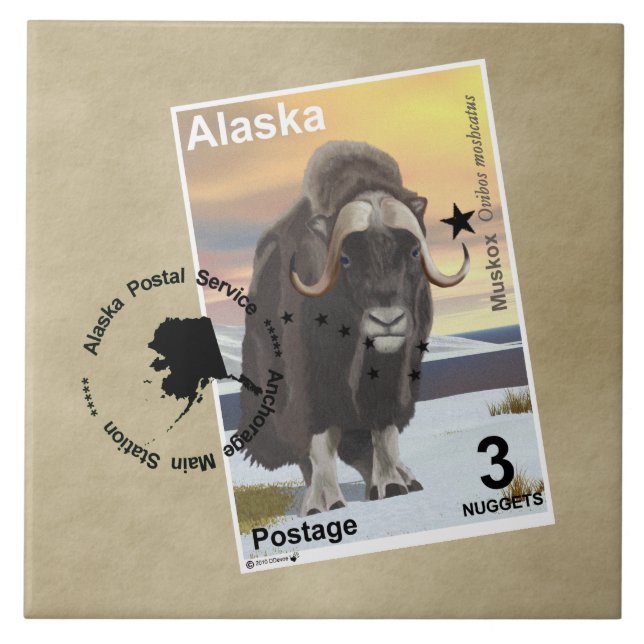 Muskox Briefmarke Souvenir Fliese (Vorderseite)