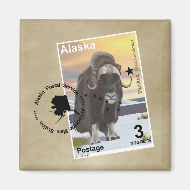 Muskox Briefmarke Souvenir Magnet (Vorne)