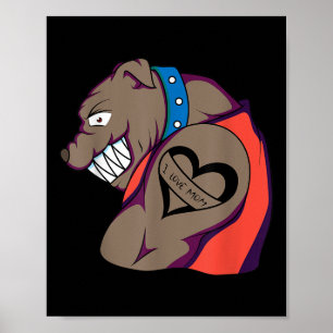 Muskulärer Bulldogge Hund I Liebe Mama Tattoo Love Poster