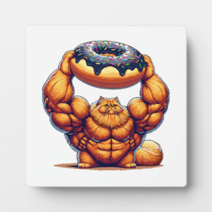 Muskulöse Katze hebt Donut Fotoplatte