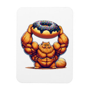 Muskulöse Katze hebt Donut Magnet