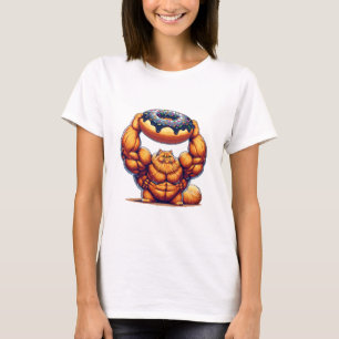 Muskulöse Katze hebt Donut T-Shirt
