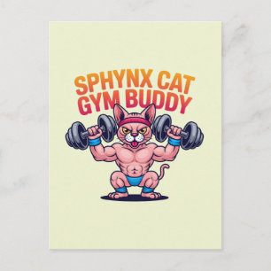 Muskulöse Sphynx-Katze Gym-Buddy Cartoon Postkarte