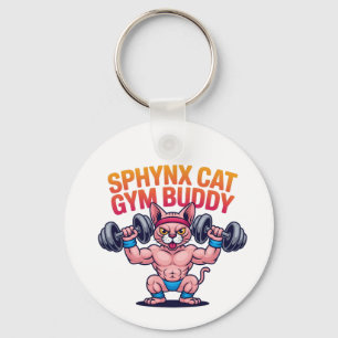 Muskulöse Sphynx-Katze-Gym-Buddy-Cartoon Schlüsselanhänger