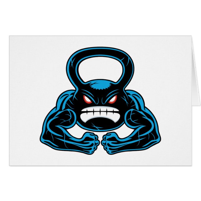 muskulöses verärgertes kettlebell Maskottchen (Vorderseite (Horizontal))