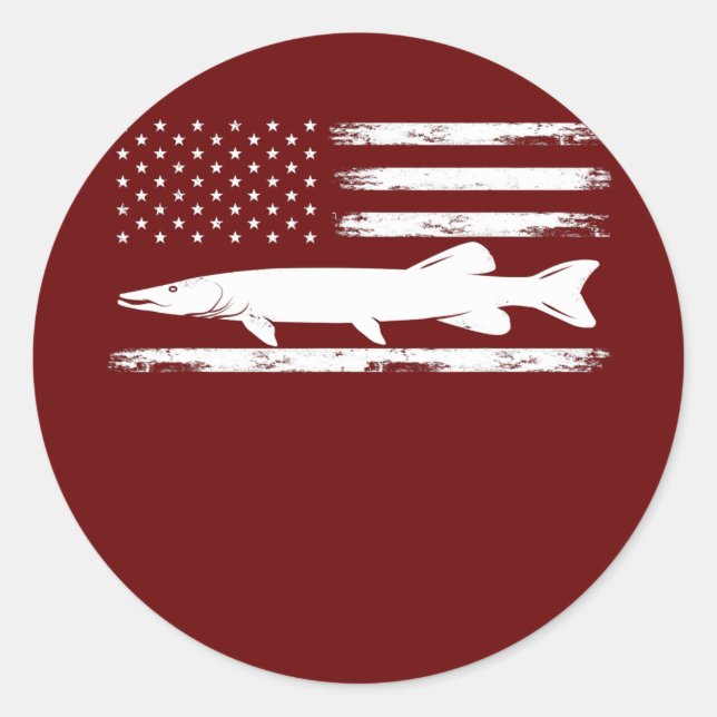 Musky American Flag 4. july Fishing Liebhaber Runder Aufkleber (Vorderseite)