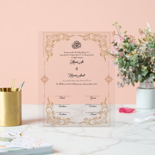 Muslim Wedding Contract Acrylic Acrylschild (Hochzeit)