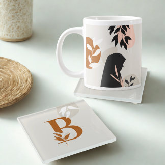 Muslim Woman Monogram Glass Coaster Boho Hijabi Glasuntersetzer