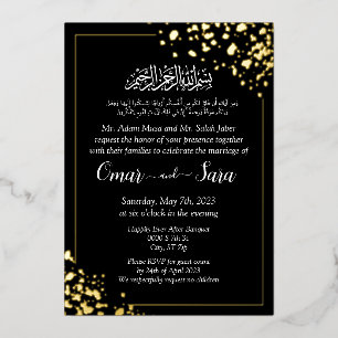 Muslime islamische Moderne Hochzeit schwarz und Go Folieneinladung
