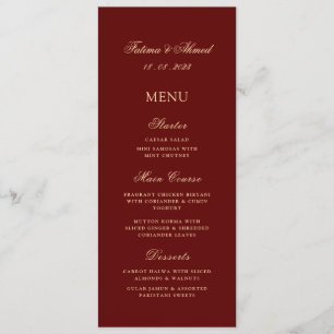 Muslimische Burgundy Red Vintage Hochzeit Menükarte