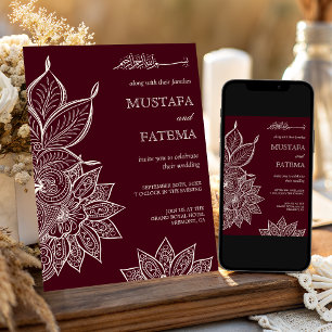 Muslimische Hochzeit in Burgundy Cream Mehndi Henn Einladung