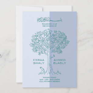muslimisches Englisch Hochzeit von Blauem und Gr Einladung