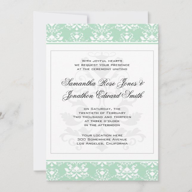 Muss und weiße Damast Einladung zur Hochzeit (Vorderseite)