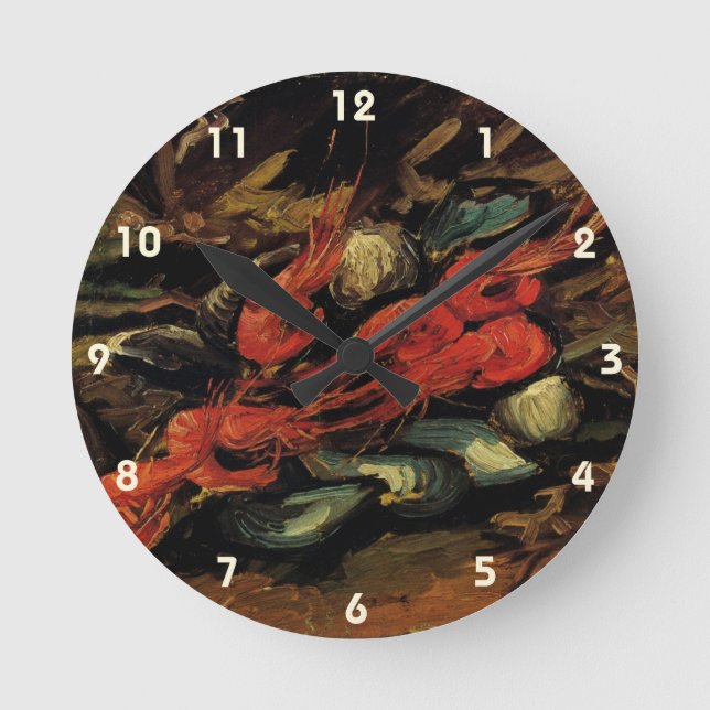 Mussels und Shrimp von Vincent van Gogh Runde Wanduhr (Vorderseite)