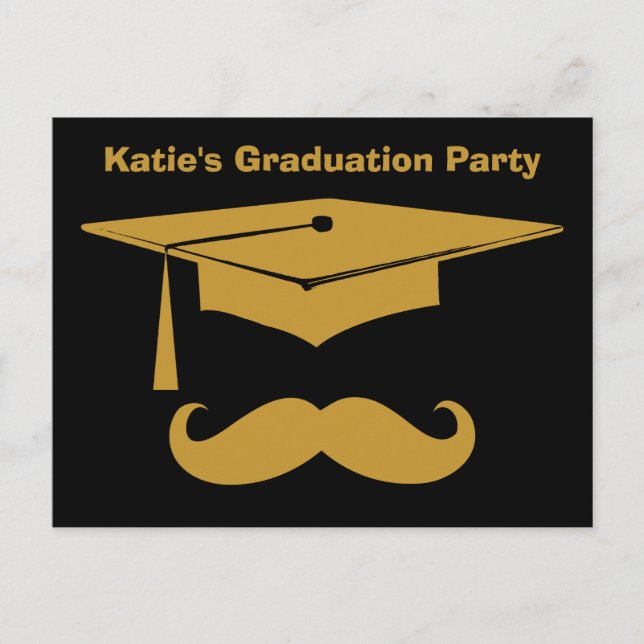 Mustache Abschluss Einladungspostkarte (Vorderseite)
