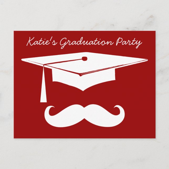 Mustache Abschluss White Ankündigungspostkarte (Vorderseite)