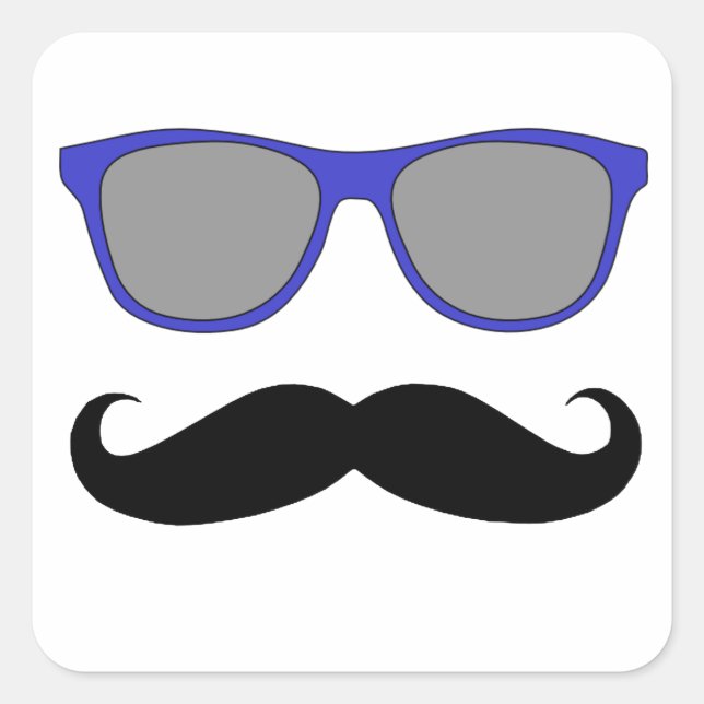 Mustache and Blue Sunglasses Spaß Quadratischer Aufkleber (Vorderseite)