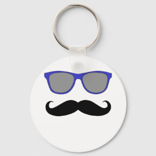 Mustache and Blue Sunglasses Spaß Schlüsselanhänger