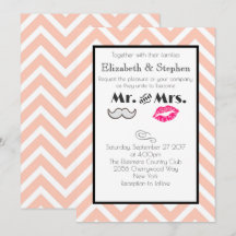 Mustache and Lips Mr. and Mrs. Peach Wedding