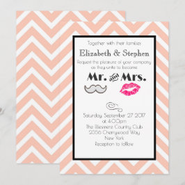 Mustache and Lips Mr. and Mrs. Peach Wedding Einladung