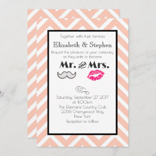 Mustache and Lips Mr. and Mrs. Peach Wedding Einladung