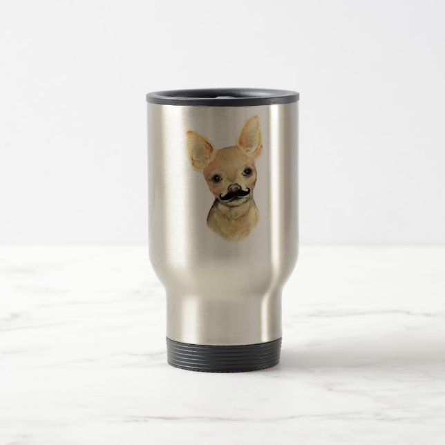 Mustache auf einem Niedlichen Hunde Humor Reisebecher (Mittel)