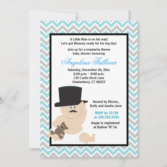 Mustache Baby Boy Baby shower Invitation (Devant)