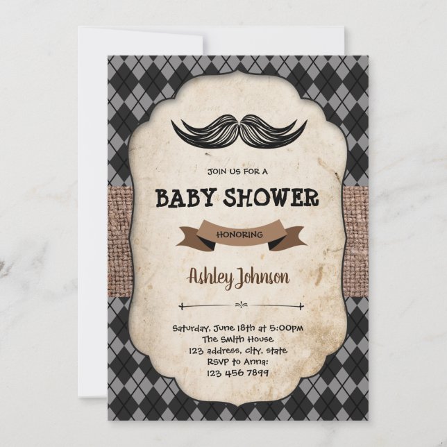 Mustache Baby Dusche Einladungskarte (Vorderseite)