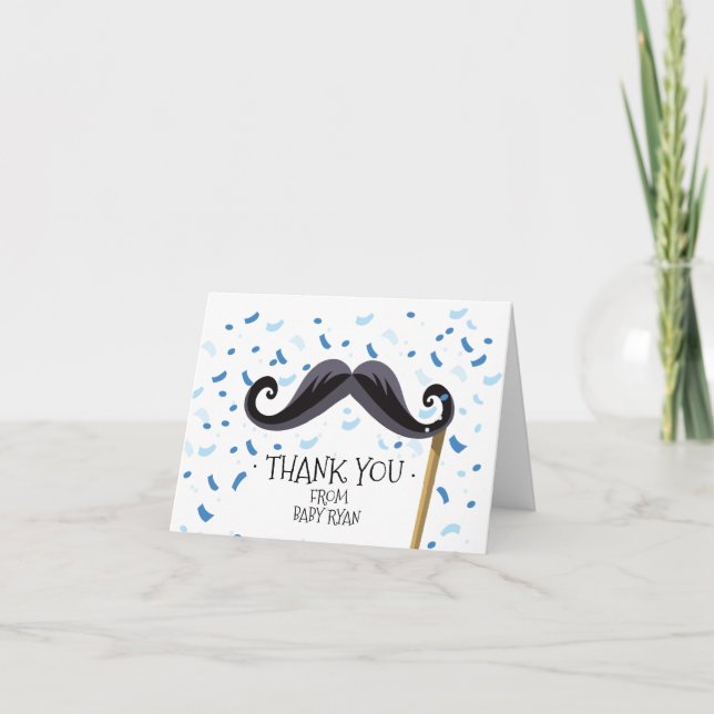 Mustache Baby Dusche Vielen Dank Hinweis Dankeskarte (Vorderseite)