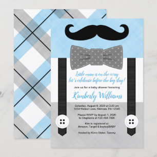Mustache baby shower invitation bleu petit homme